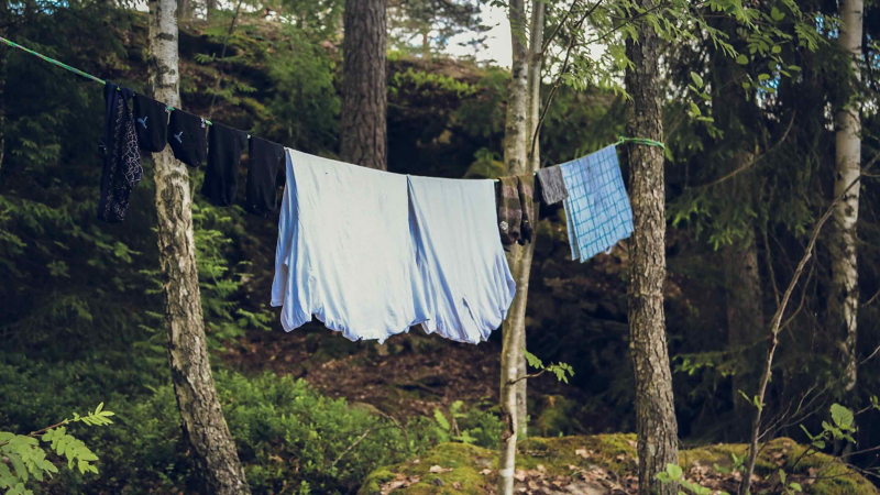 Washing on a washing line.