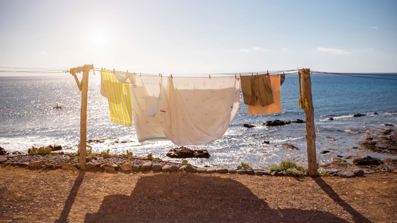 Washing on a washing line.