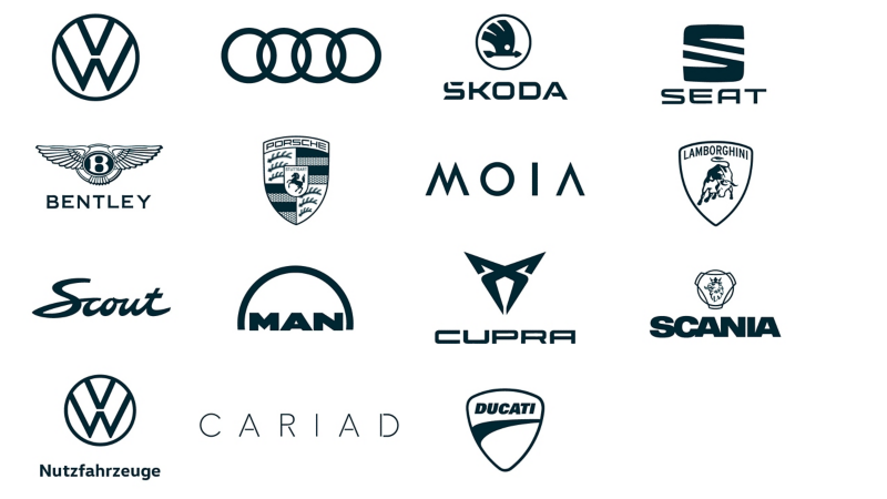 Die Logos der Marken im Volkswagen Konzern.
