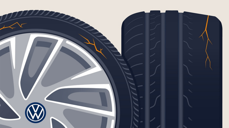 Llantas y rin moderno con logo VW sobre un fondo azul.