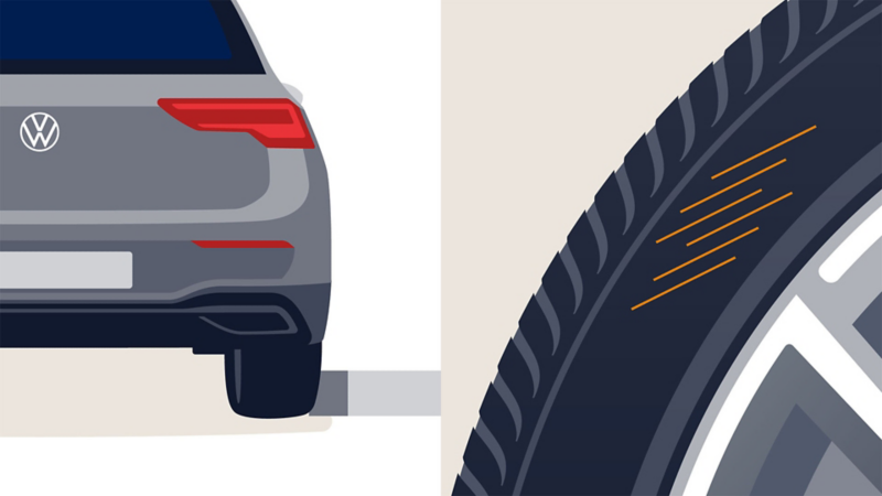 Ilustración detalla grietas por envejecimiento en el hombro de la llanta VW que afectan la seguridad.
