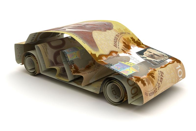 Die Grafik zeigt die Umrisse eines Autos, das aus kanadischen Geldscheinen besteht