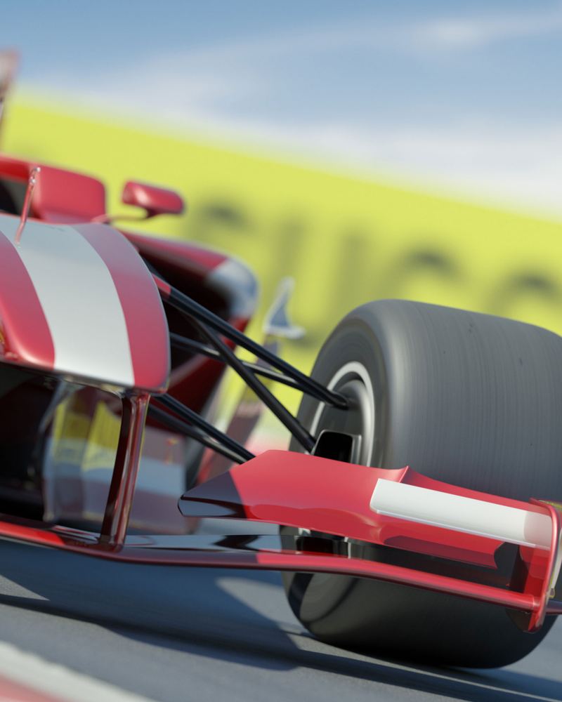 Illustration eines roten Formel-e-Autos auf der Rennstrecke