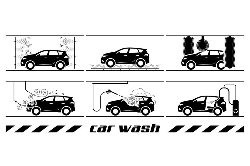 Zu sehen ist eine Illustration von einem Auto in der Waschstraße
