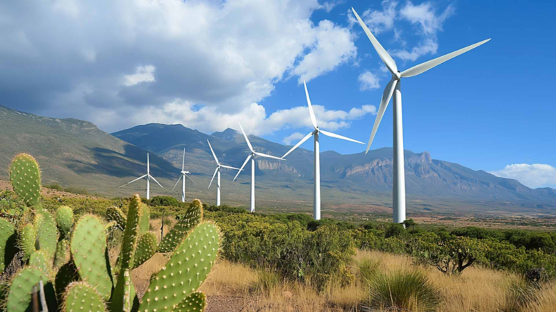 Ventiladores eólicos que forman parte de un parque de energía limpia en México. 