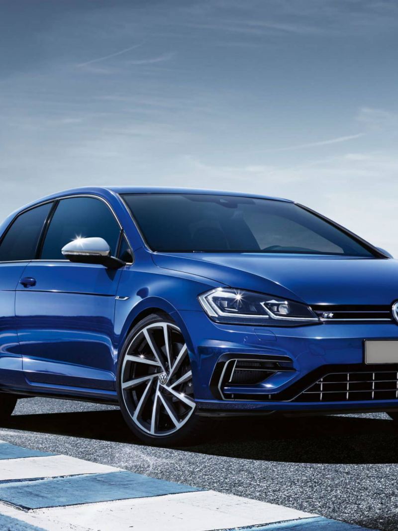 Blue Golf R parked on a racetrack