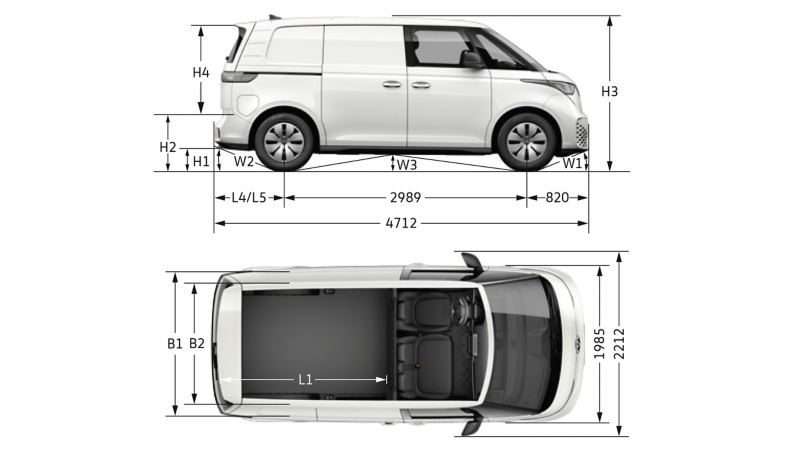 The dimensioned drawing of the ID. Buzz Cargo.