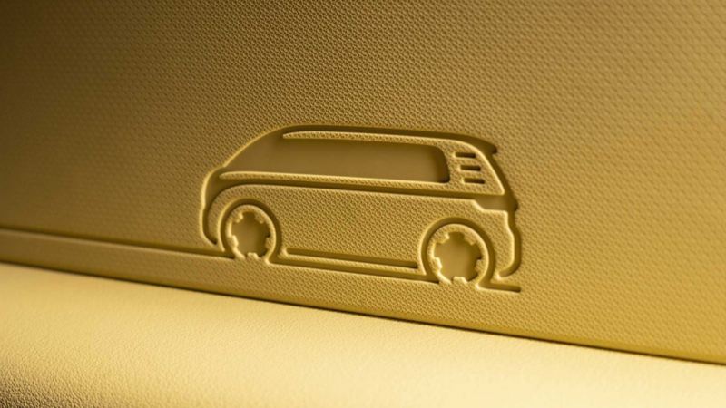 Relieve de Volkswagen ID. Buzz, dentro de la decoración de nueva van eléctrica. 