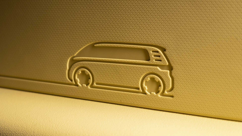 Relieve de Volkswagen ID. Buzz, dentro de la decoración de nueva van eléctrica. 