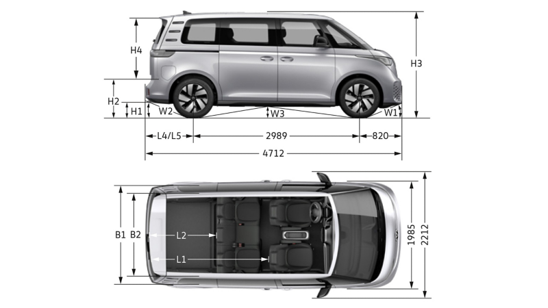 Tekniske skisser og illustrasjoner vw id buzz