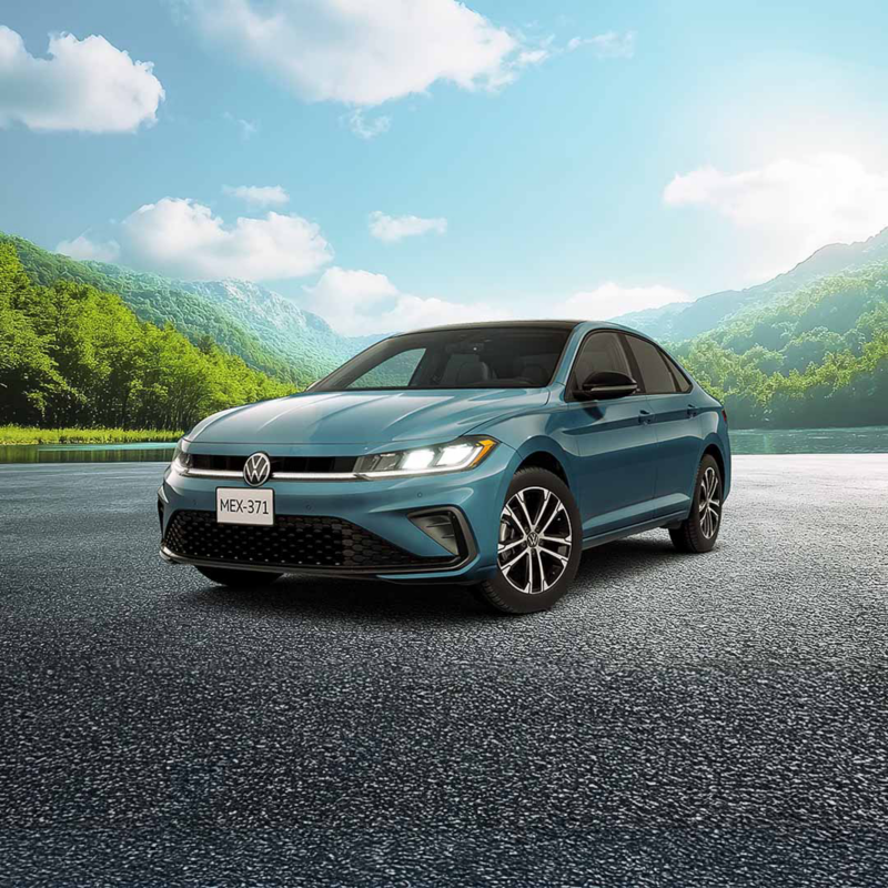 Autos nuevos de Volkswagen en promoción. Jetta 2025 en color azul. 