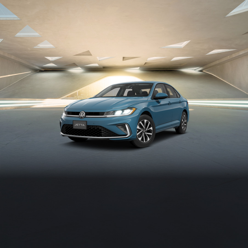 Autos nuevos de Volkswagen en promoción. Jetta 2025 en color azul. 