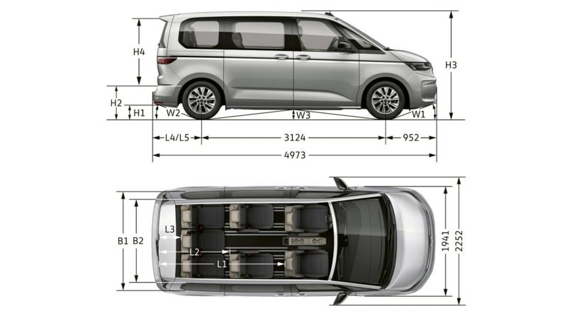 Rappresentazione grafica delle dimensioni di VW Multivan