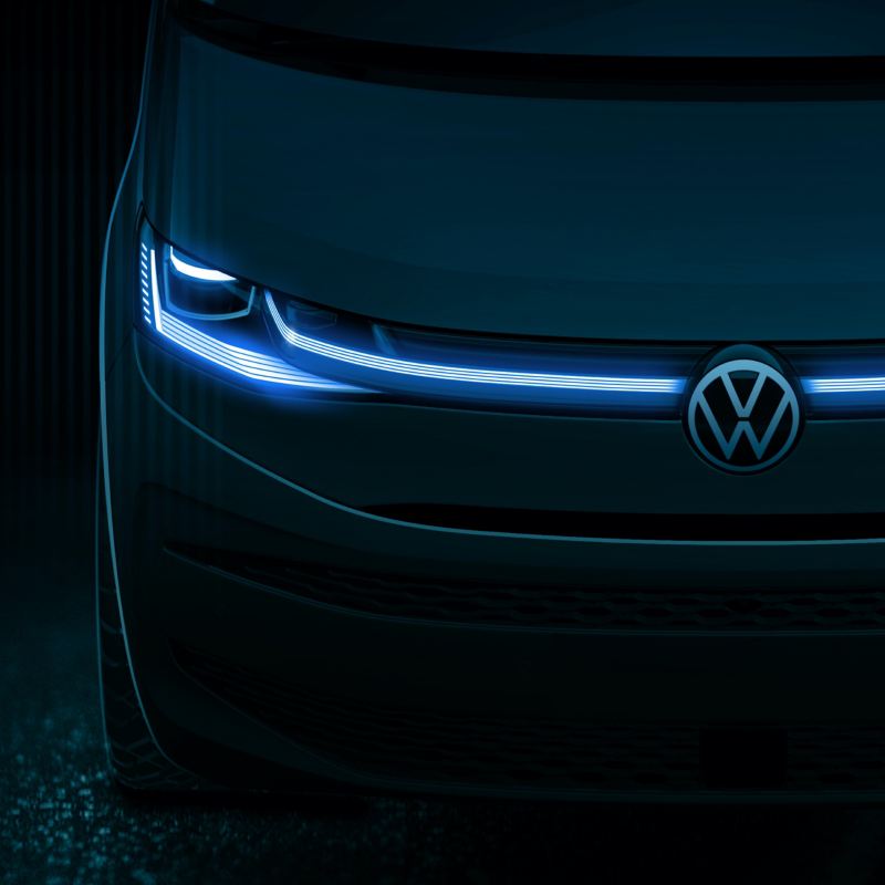 Eine Designskizze vom neuen Volkswagen Multivan von vorne.