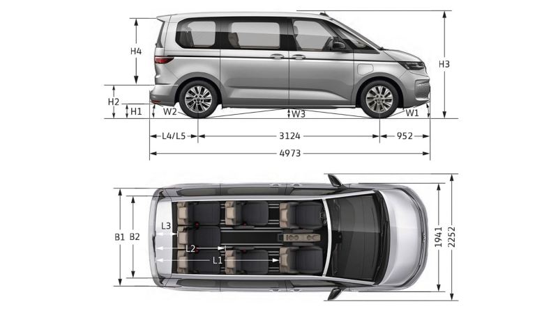 Rappresentazione grafica delle dimensioni di VW Nuovo Multivan