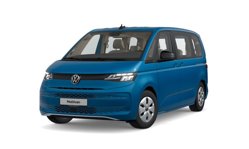Blå VW Multivan eHybrid minibuss