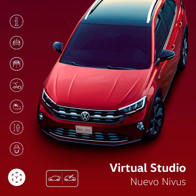 Nuevo Nivus 2022, SUV en color rojo y techo negro. Camioneta coupé en Virtual Studio. 