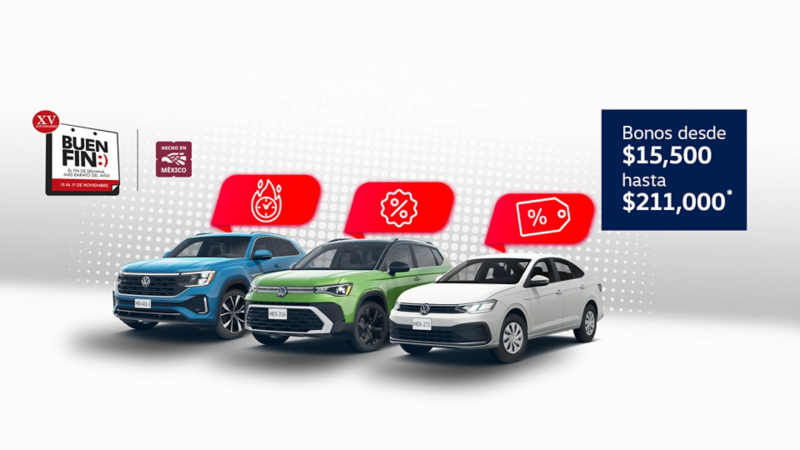 Autos y SUVs de Volkswagen que entran en las ofertas de Buen Fin 2025: Tera, Taos y Virtus.