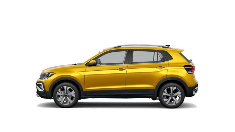 Nuevo T-Cross 2022. SUV de Volkswagen color amarillo Cúrcuma.