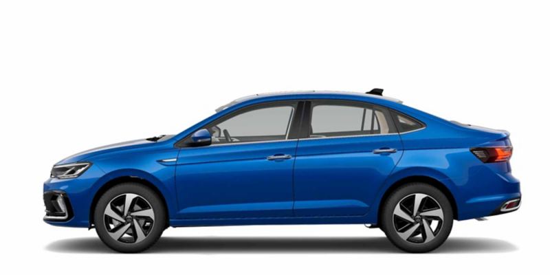 Nuevo Virtus 2024 - Auto sedán de Volkswagen, versión Highline en color azul.