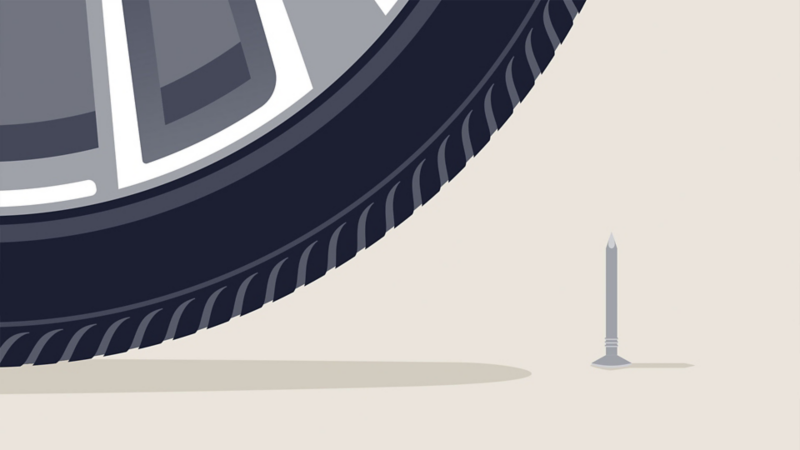Objeto extraño perfora el neumático de un Volkswagen y daña la estructura interna de la rueda.