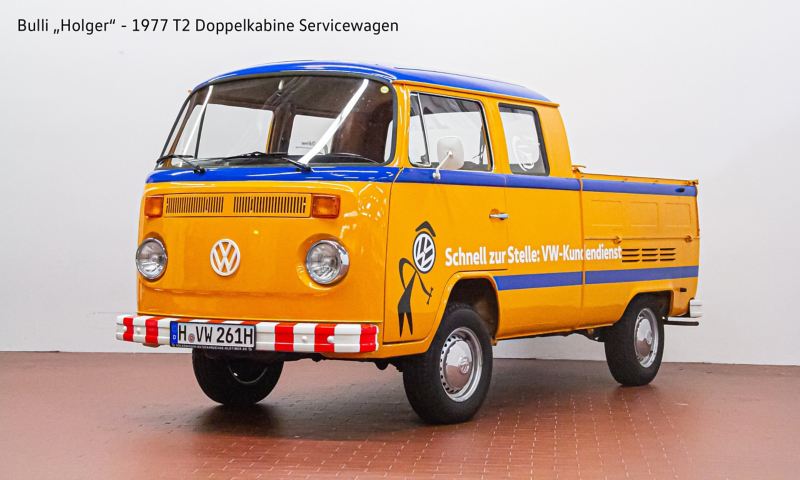 Holger - 1977 T2 Doppelkabine Servicewagen schräg von vorne.