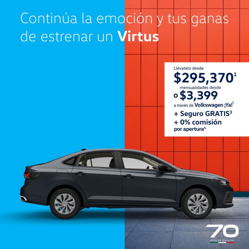 Virtus de Volkswagen. Auto sedán nuevo a 24 meses sin intereses. Promoción de octubre 2024.