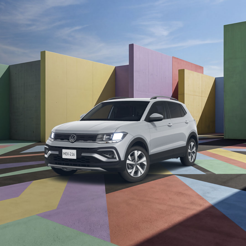 Taigun Volkswagen de color gris en fondo bicolor con pleca de promoción de marzo 2026. 