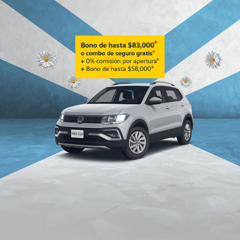 Taigun Volkswagen de color gris en fondo bicolor con pleca de promoción de marzo 2026. 