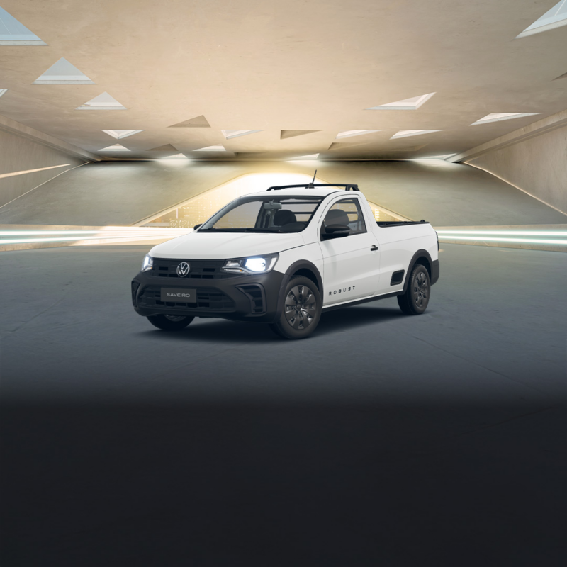 Camioneta pick up Saveiro Robust 2023 en color blanco, con plantas en batea. 