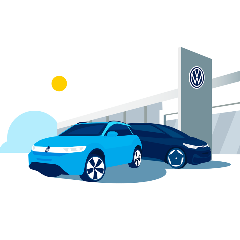 An illustration of a line up of the VW range