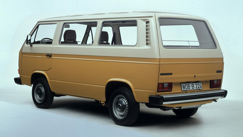Volkswagen T3 Folkabuss gul bakifrån