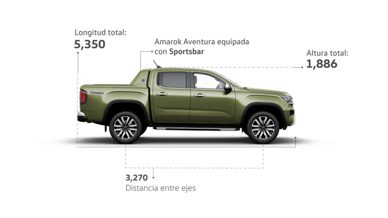 Altura total y dimensiones entre ejes Amarok V6 versión Aventura