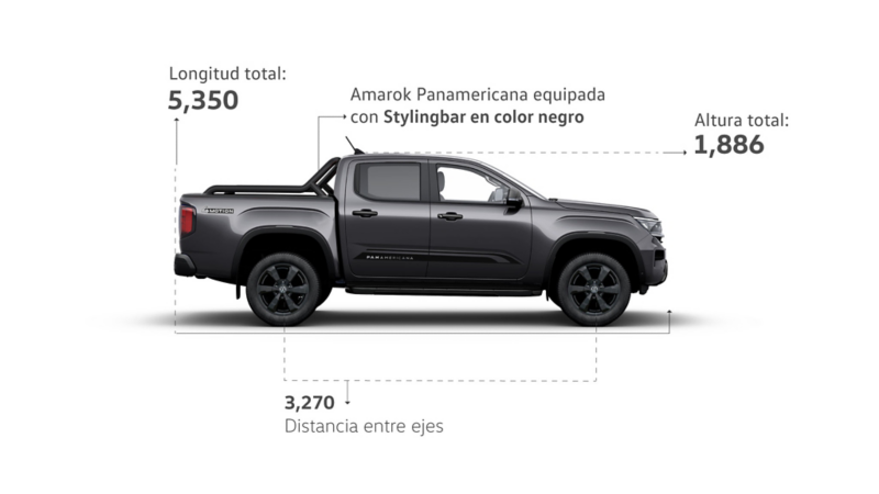 Altura total y dimensiones entre ejes Amarok V6 versión Panamericana