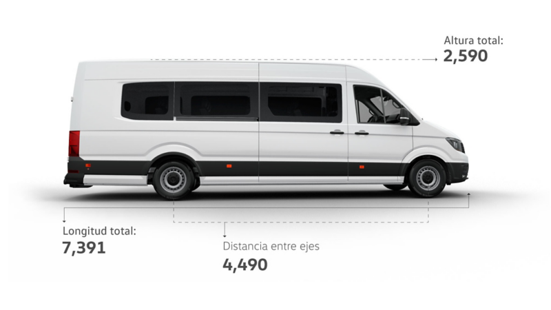 Altura total y dimensiones entre ejes Crafter pasajeros