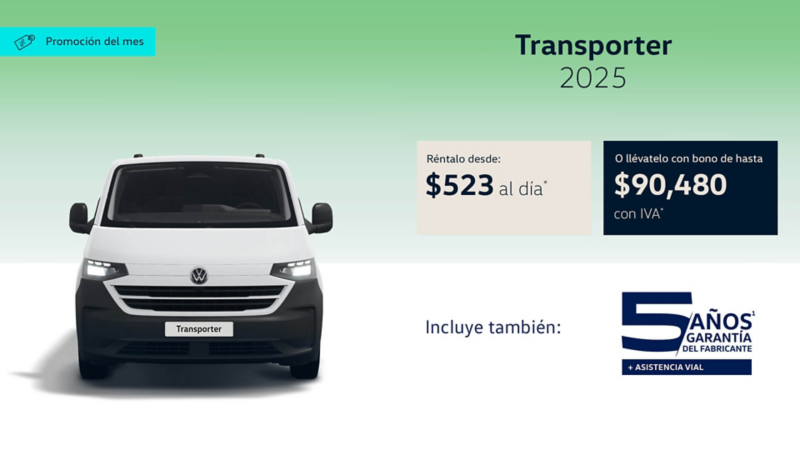 Adquiere un camioneta de trabajo Volkswagen Transporter a precio promocional