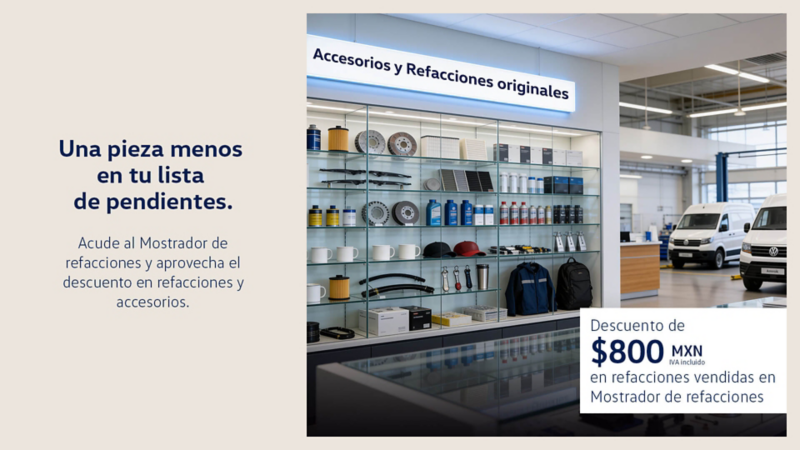 Descuento de $800 en refacciones vendidas en mostrador