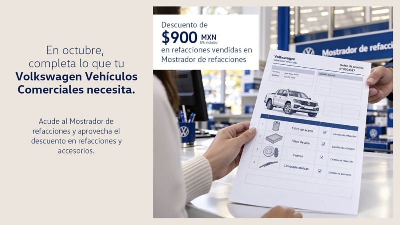 Descuento de $900 en refacciones para tu Volkswagen vendidas en mostrador