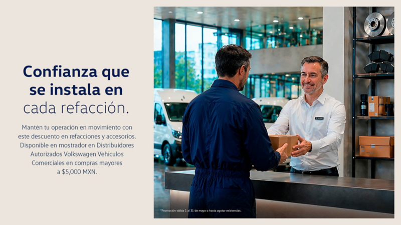 Descuento en refacciones vendidas en mostrador en compras mayores a $5,000 MXN