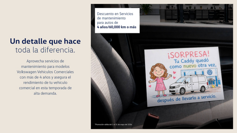 Descuento en Servicios de mantenimiento para autos de 4 años/60,000 km o más				