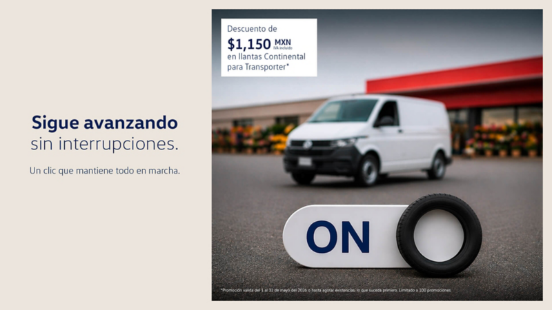 Aprovecha el descuento de $1,150 MXN con IVA incluido en llantas para Transporter