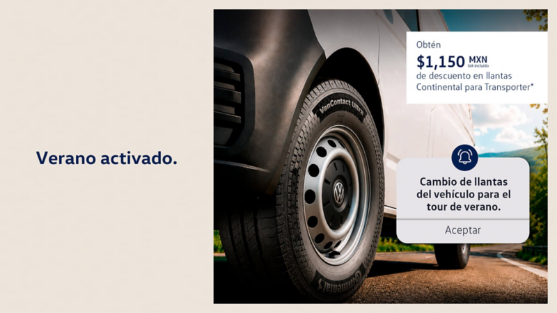 Aprovecha el descuento de $1,150 MXN con IVA incluido en llantas para Transporter