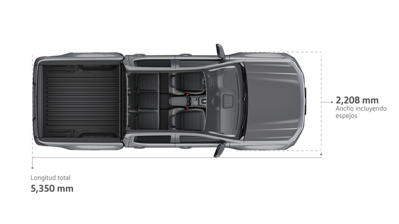 Longitud total y ancho con espejos de Amarok V6