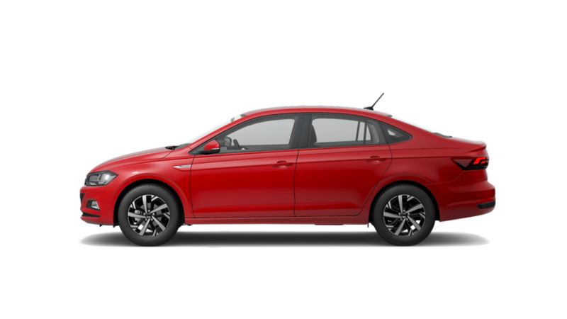 Virtus 2022 en color exterior rojo. Auto sedán con Volkswagen Wireless App Connect.