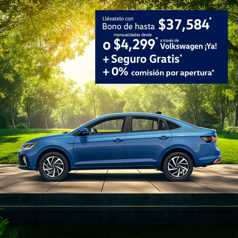 Virtus de Volkswagen. Auto sedán en color azul