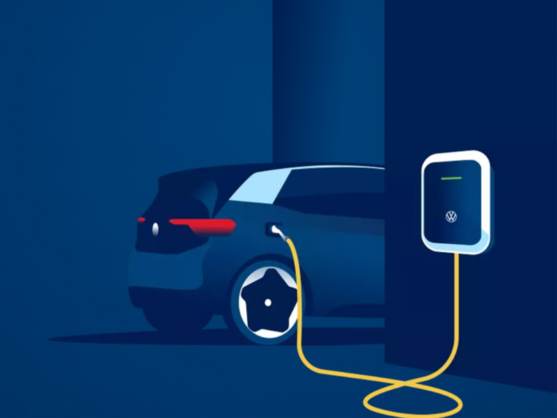Illustration eines ID.3 an der Wallbox ID. Charger