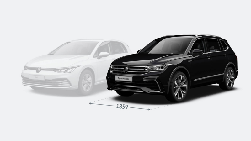 Tiguan Allspace R-Line and gold comparison front