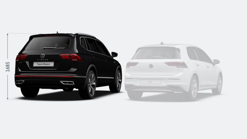 Tiguan Allspace R-Line and gold comparison rear