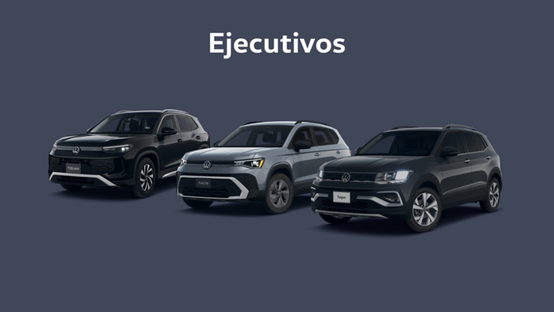 Autos y SUVs ejecutivos para flotillas como Taos, Tiguan y T-Cross.