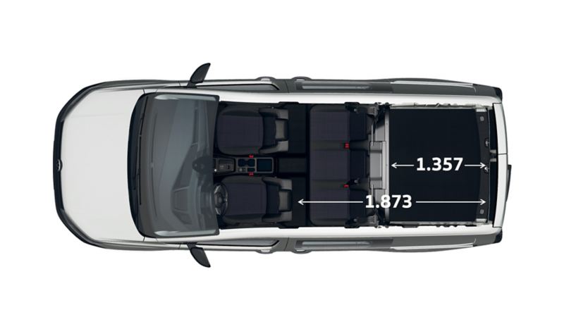 Mått VW Caddy Flexible interiör uppifrån.